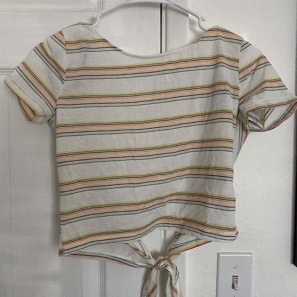 rainbow striped tie back shirt